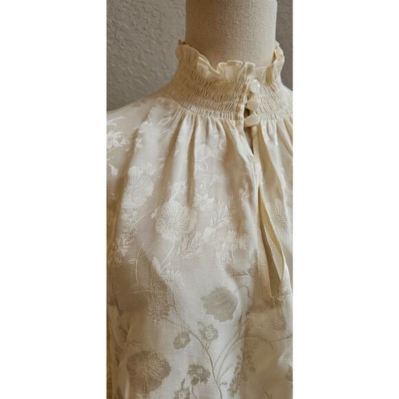 Shoshanna Lyam High-Neck Bishop‎ Top Long Sleeve Ruffle Smocked Cuffs Small - Picture 3 of 7